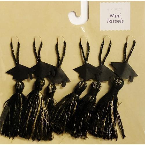 Black & Gold Hats Graduation Cap Mini Tassels (6 Count) - DollarFanatic.com