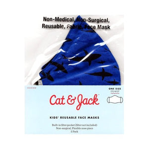 Cat & Jack Kids Fabric Face Masks with Ear Loops & Filter Pocket - Sharks (2 Pack) - DollarFanatic.com