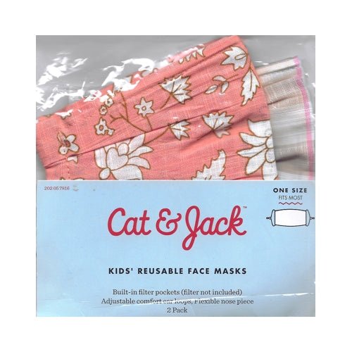 Cat & Jack Kids Reusable Fabric Face Masks with Ear Loops & Filter Pocket - Pink Floral/Gingham (2 Pack) - DollarFanatic.com