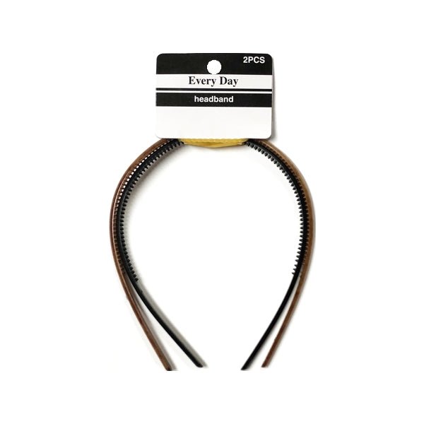 Classic Thin Plastic Headbands - Black/Brown (2 Pack) All Day Hold - DollarFanatic.com