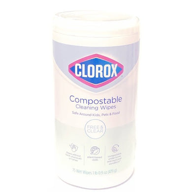 Clorox Compostable Cleaning Wipes - Free and Clear (75 Pack) Plant-based Wipes, Safe Around Kids, Pets, and Food - DollarFanatic.com