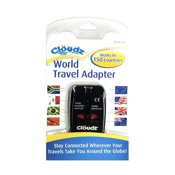Cloudz World Travel Universal Adapter - Black (Works in 150 Countries) Retractable Power Pins - DollarFanatic.com