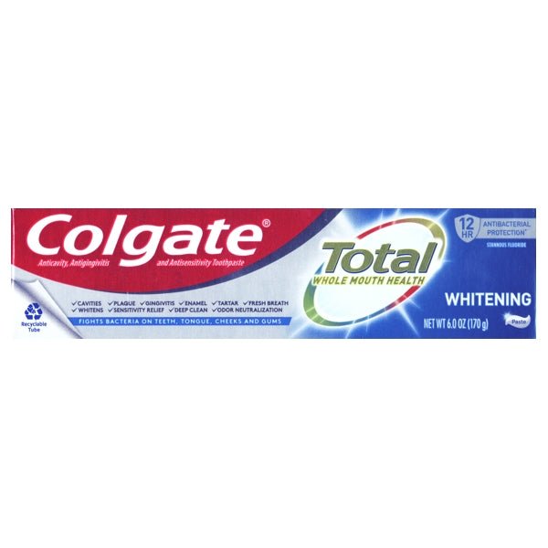 Colgate Total Whitening Fluoride Toothpaste (Large Size - Net Wt. 6.0 oz.) Fights Bacteria on Teeth, Tongue, Cheeks and Gums - DollarFanatic.com