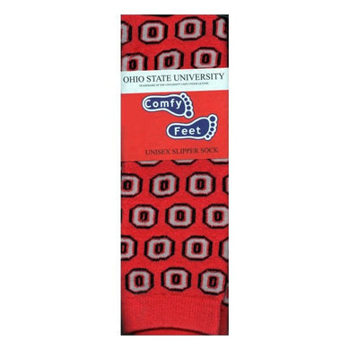 Comfy Feet Ohio State Buckeyes Red Slipper Socks - Unisex Size X-Large (One Pair) - DollarFanatic.com