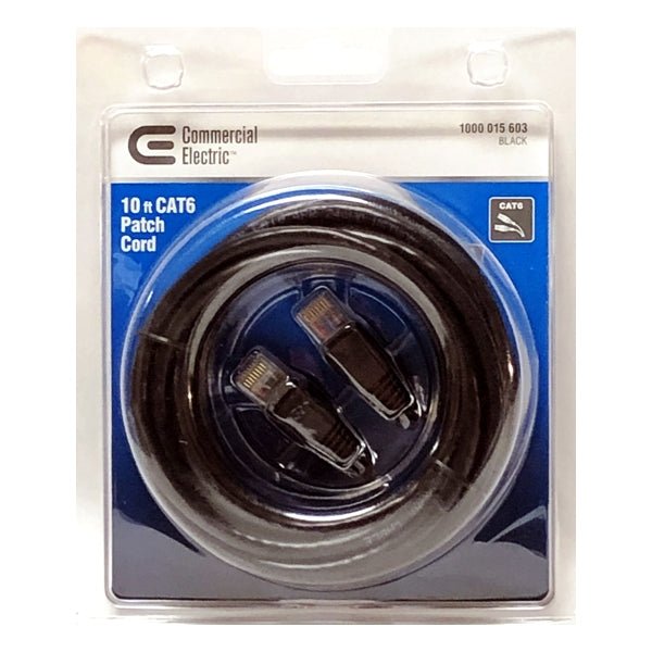 Commercial Electric 10 ft. CAT6 Patch Cord Ethernet Cable (Black) - DollarFanatic.com