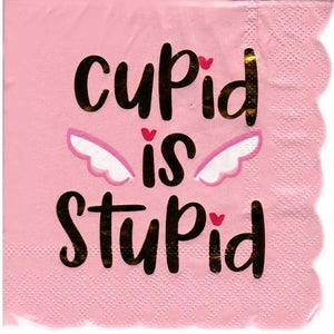 Cupid is Stupid 3-Ply Pink Scallop-Edge Napkins (10 Count) - DollarFanatic.com