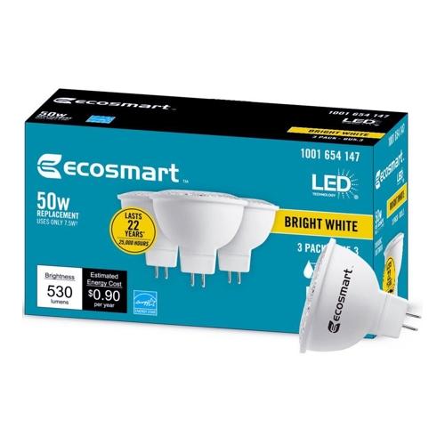 EcoSmart 7.5 Watt LED Dimmable MR16 GU5.3 Light Bulb - Bright White (3 Pack) 50W MR16 Replacement - DollarFanatic.com