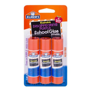 Elmer's Washable Disappearing Purple School Glue Sticks (3 Pack) Total Net wt. 0.63 oz. - DollarFanatic.com