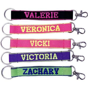 Embroidered Name Keychain Nylon Key Strap & Clip (1" x 7.75") Select Name Starting with "U" through "Z" - DollarFanatic.com