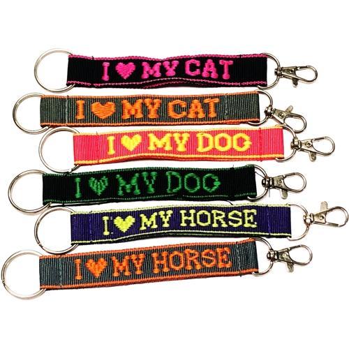 Embroidered Pet Lover's Keychain Nylon Key Strap & Clip - I Love My ... (1