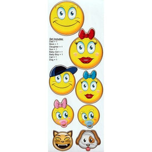 Emoticons Emoji Family Window Sticker Decal Pack (11 Count Sheet) - DollarFanatic.com