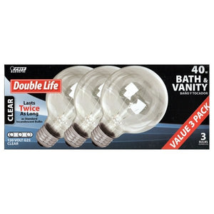 Feit 40W Decorative Globe G25 Light Bulbs - Clear (3 Pack) Bath and Vanity Light Bulbs - DollarFanatic.com