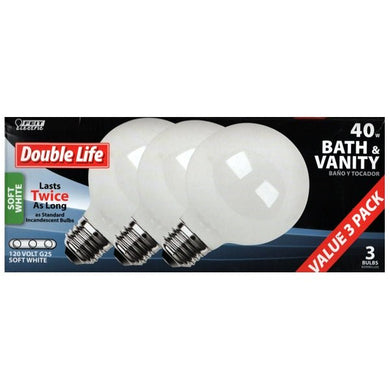 Feit Electric 40W Decorative Globe G25 Light Bulbs - Soft White (3 Pack) Bath and Vanity Light Bulbs - DollarFanatic.com