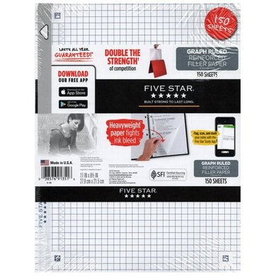 Five Star Graph Ruled Reinforced Notebook Filler Paper - 8.5