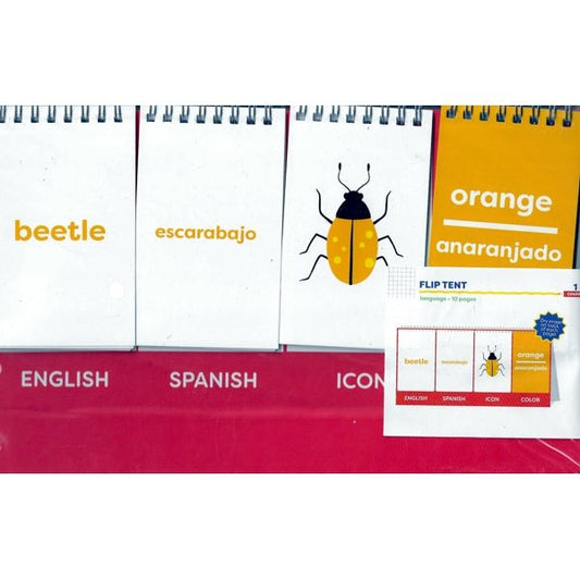 Flip Tent Chart Language Flash Cards - Spanish (10 Pages) Dry Erase on Back of Each Page - DollarFanatic.com