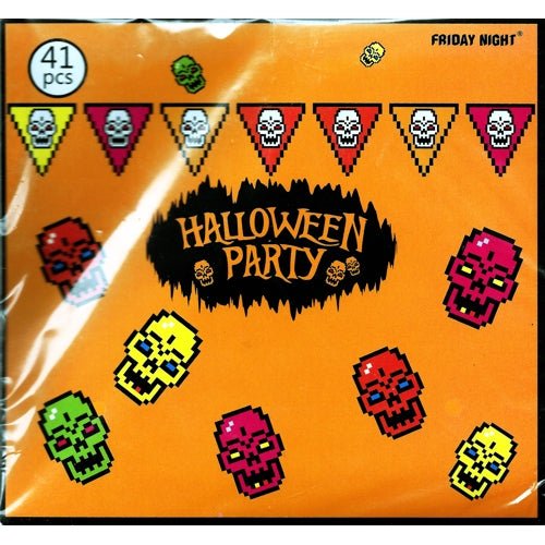 Friday Night Halloween Party Skull Banner/Cupcake Decorations (26 Piece Set) - DollarFanatic.com