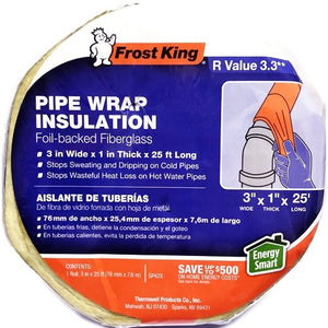 Frost King Foil-backed Fiberglass Pipe Wrap Insulation SP42X (3" x 1" x 25') - DollarFanatic.com