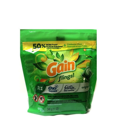 Gain 3-IN-1 Laundry Detergent Flings Pacs - Original (16 Pack) Detergent + OxiBoost + Febreze Odor Remover - DollarFanatic.com