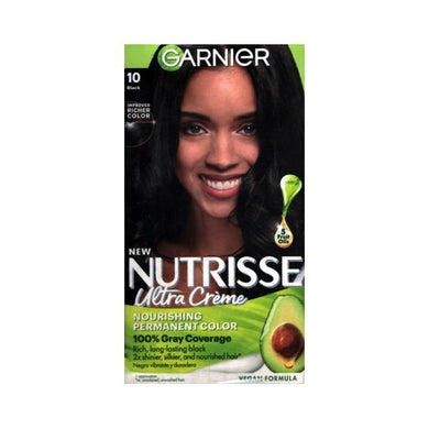 Garnier Nutrisse Ultra Creme Nourishing Permanent Color Hair Color (10 Black Licorice) 100% Gray Coverage, Vegan Formula - DollarFanatic.com