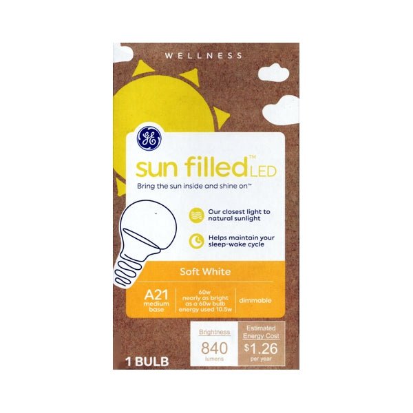 GE Sun Filled 10.5W Dimmable LED Light Bulb (1 Count) 60W replacement using only 10.5 Watts - DollarFanatic.com
