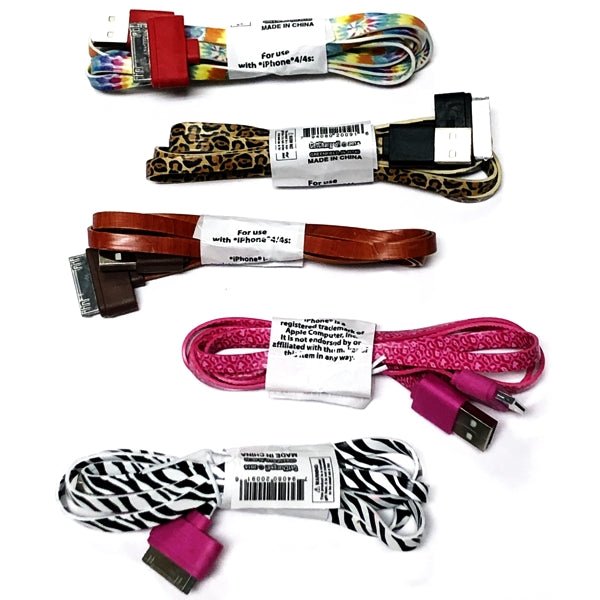 GetCharged 30-Pin USB Charging Flat Cable for iPhone 4/4s/iPad (Select Style) Print Color Design - DollarFanatic.com