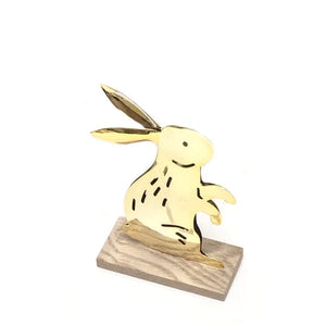 Gold Metal Standing Bunny on Wood Base (6") - DollarFanatic.com