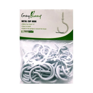 Gray Bunny 1-1/4" Metal Cup Hooks - White (36 Pack) - DollarFanatic.com
