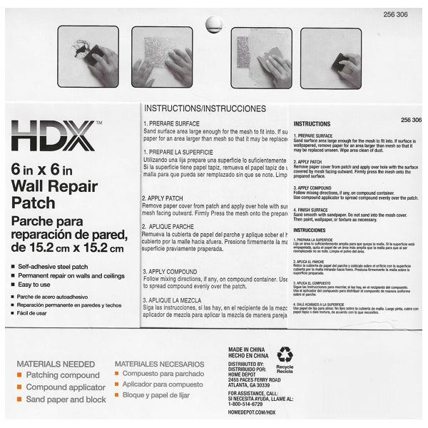 HDX Drywall 6" x 6" Wall Repair Patch (1 Count) - DollarFanatic.com