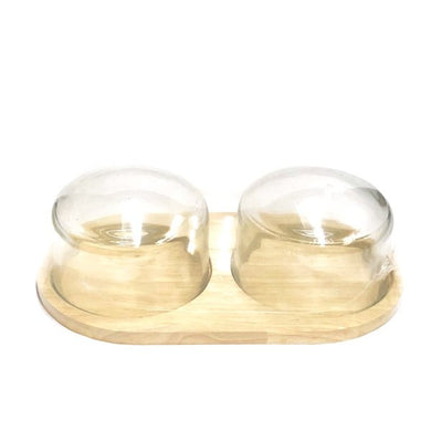 Horizon Display Tray with Double Glass Cloches (3-Piece Set) Food Safe - DollarFanatic.com