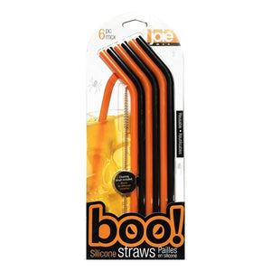 Joie Silicone Drinking Straws with Cleaning Brush - Black & Orange (7-Piece Set) - DollarFanatic.com