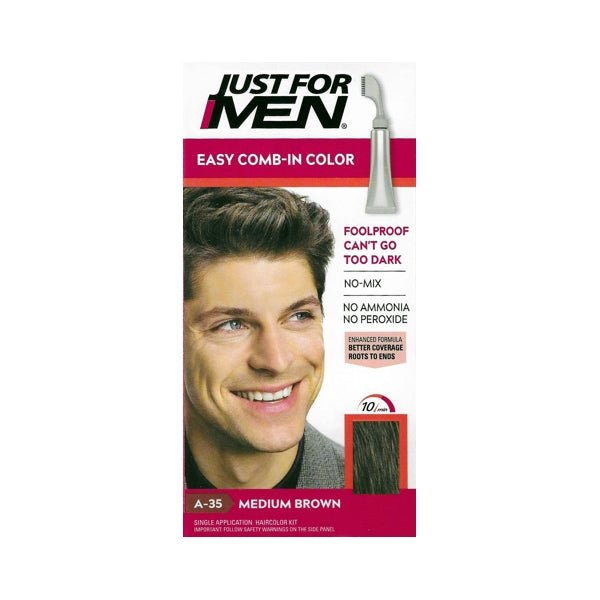 Just for Men Easy Comb-In Hair Color Kit (A-35 Medium Brown) Lasts up to 8 Weeks - DollarFanatic.com