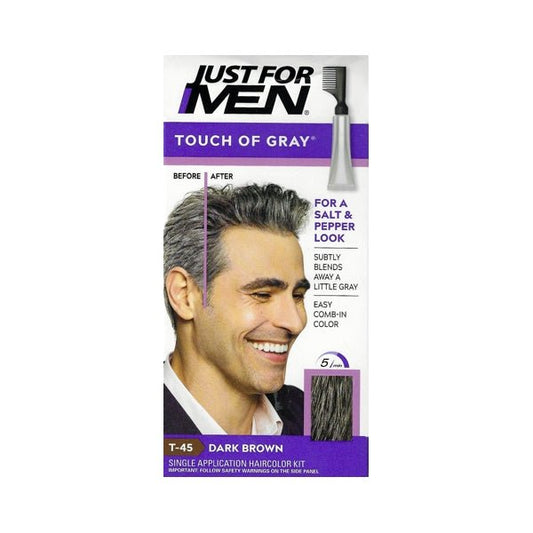 Just for Men Touch of Gray Easy Comb - In Hair Color Kit (T - 45 Dark Brown) For A Salt & Pepper Look - Dollar Fanatic