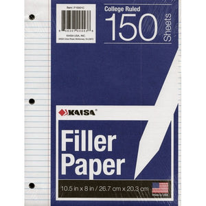 Kaisa College Ruled 8" x 10.5" Filler Notebook Paper (150 Sheets) - DollarFanatic.com