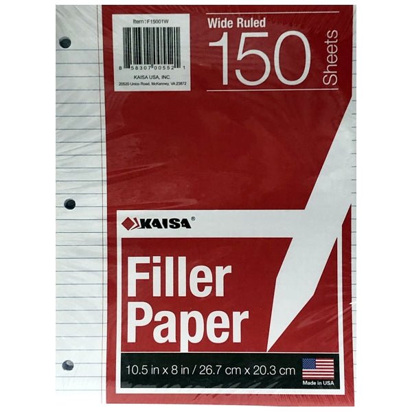 Kaisa Wide Ruled 8" x 10.5" Filler Notebook Paper (150 Sheets) - DollarFanatic.com