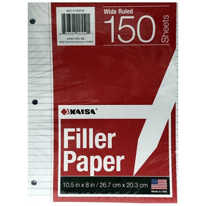 Kaisa Wide Ruled 8" x 10.5" Filler Notebook Paper (150 Sheets) - DollarFanatic.com