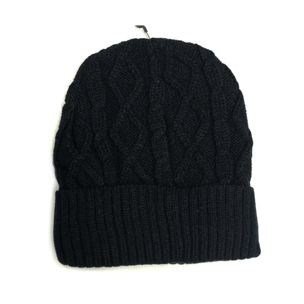 Kedi Designs Textured Diamond Cable Knit Beanie Hat - Ribbed Cuff (Select Color) Warm, Faux Fur Lining - DollarFanatic.com