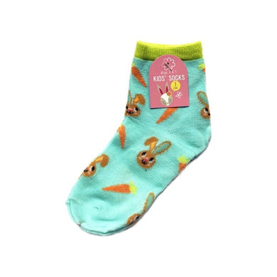 Kids Colorful Socks - Blue with Carrots & Bunny (One Pair) Select Size - DollarFanatic.com