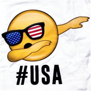 Kids Emoji Dabbing #USA Short Sleeve T-Shirt - White (Size Large - 10/12) - DollarFanatic.com