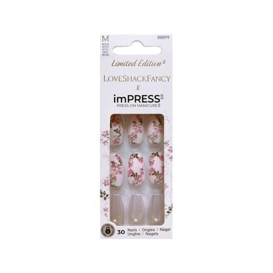 Kiss imPress x LoveShackFancy Limited Edition Press-On Manicure Medium Length Nails Kit - IM87X Rosie Peach Sky (30 Press-On Nails) - DollarFanatic.com
