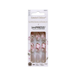 Kiss imPress x LoveShackFancy Limited Edition Press-On Manicure Medium Length Nails Kit - IM87X Rosie Peach Sky (30 Press-On Nails) - DollarFanatic.com
