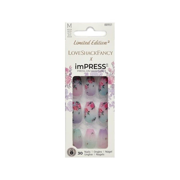 Kiss imPress x LoveShackFancy Limited Edition Press-On Manicure Medium Length Nails Kit - IM88X Lilac Crush (30 Press-On Nails) - DollarFanatic.com