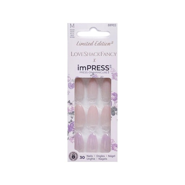 Kiss imPress x LoveShackFancy Limited Edition Press-On Manicure Medium Length Nails Kit - IM90X Blushing Lavender (30 Press-On Nails) - DollarFanatic.com