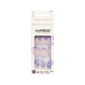 Kiss imPress x LoveShackFancy Limited Edition Press-On Manicure Short Length Nails Kit - IM86X Hydrangea Blue (30 Press-On Nails) - DollarFanatic.com