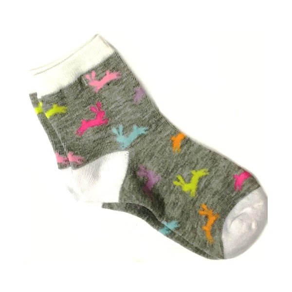 Ladies Colorful Socks - Gray Multicolor with Bunnies (One Pair) - DollarFanatic.com