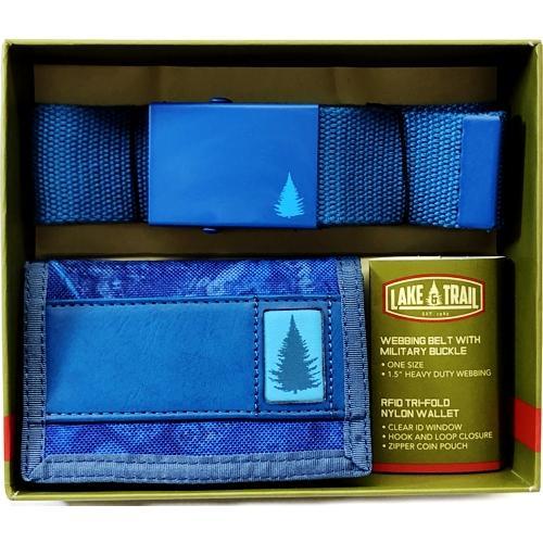 Lake & Trail Military Buckle Webbing Belt & Matching RFID Nylon Wallet Gift Set (Select Color) - DollarFanatic.com
