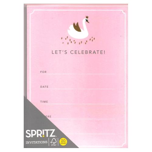Let's Celebrate Pink with Swan Party Invitations with White Envelopes - All Occasions (20 Pack) - DollarFanatic.com