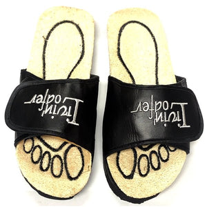 Livin' Loofah Adjustable Strap Slide Sandals with Loofah Inserts - Black (Select Unisex Size) Massages While Gently Exfoliating - DollarFanatic.com