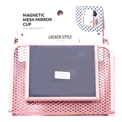 Locker Style Magnetic Mesh Metal Cup Organizer with Mirror (Pink) - DollarFanatic.com