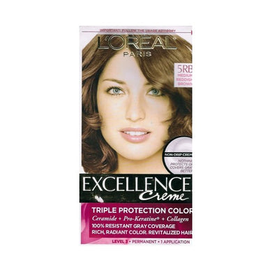 L'Oreal Excellence Creme Triple Protection Color Permanent Hair Color (5RB Medium Reddish Brown) 100% Resistant Gray Coverage - DollarFanatic.com