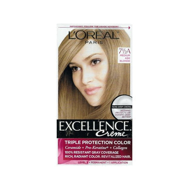 L'Oreal Excellence Creme Triple Protection Color Permanent Hair Color (7.5A Medium Ash Blonde) 100% Resistant Gray Coverage - DollarFanatic.com